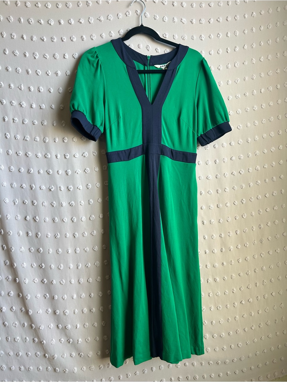 Boden Philipa Ponte Short Sleeve‎ Color Block Midi Dress Sz 6P Green Navy